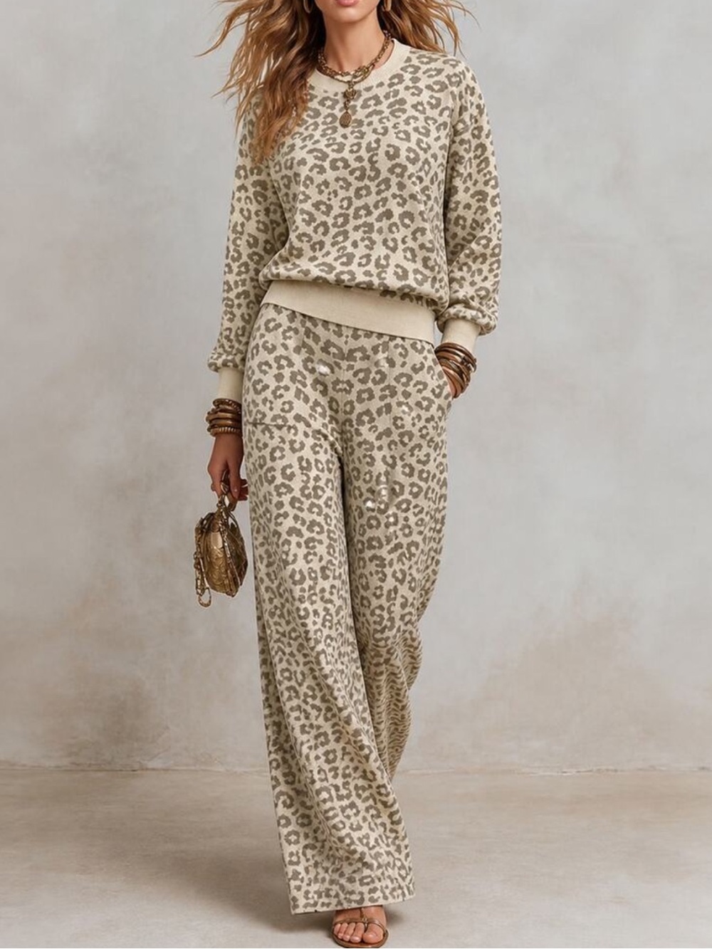 Women's Autumn/Winter Round Neck Pullover Leopard Print Animal Pattern